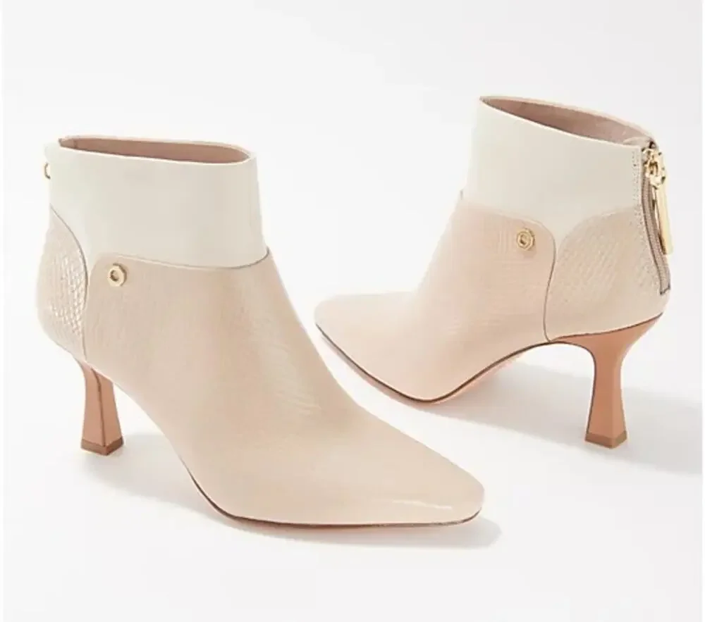 Louise et Cie Lydie Cream Tan Snakeskin Leather Pointed Toe Ankle Booties 8